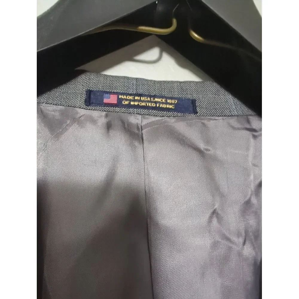 Hart Schaffner Marx Gold Trumpeter Men Gray Glen Plaid Worsted Wool Suit 48L 42W